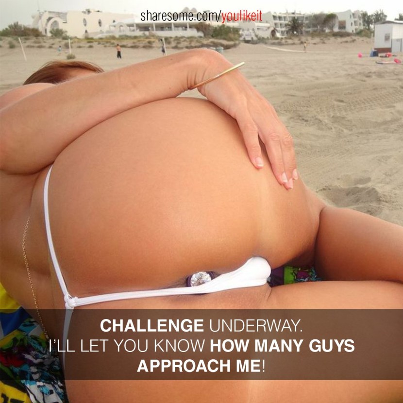 On the beach in thongs with anal traffic jam