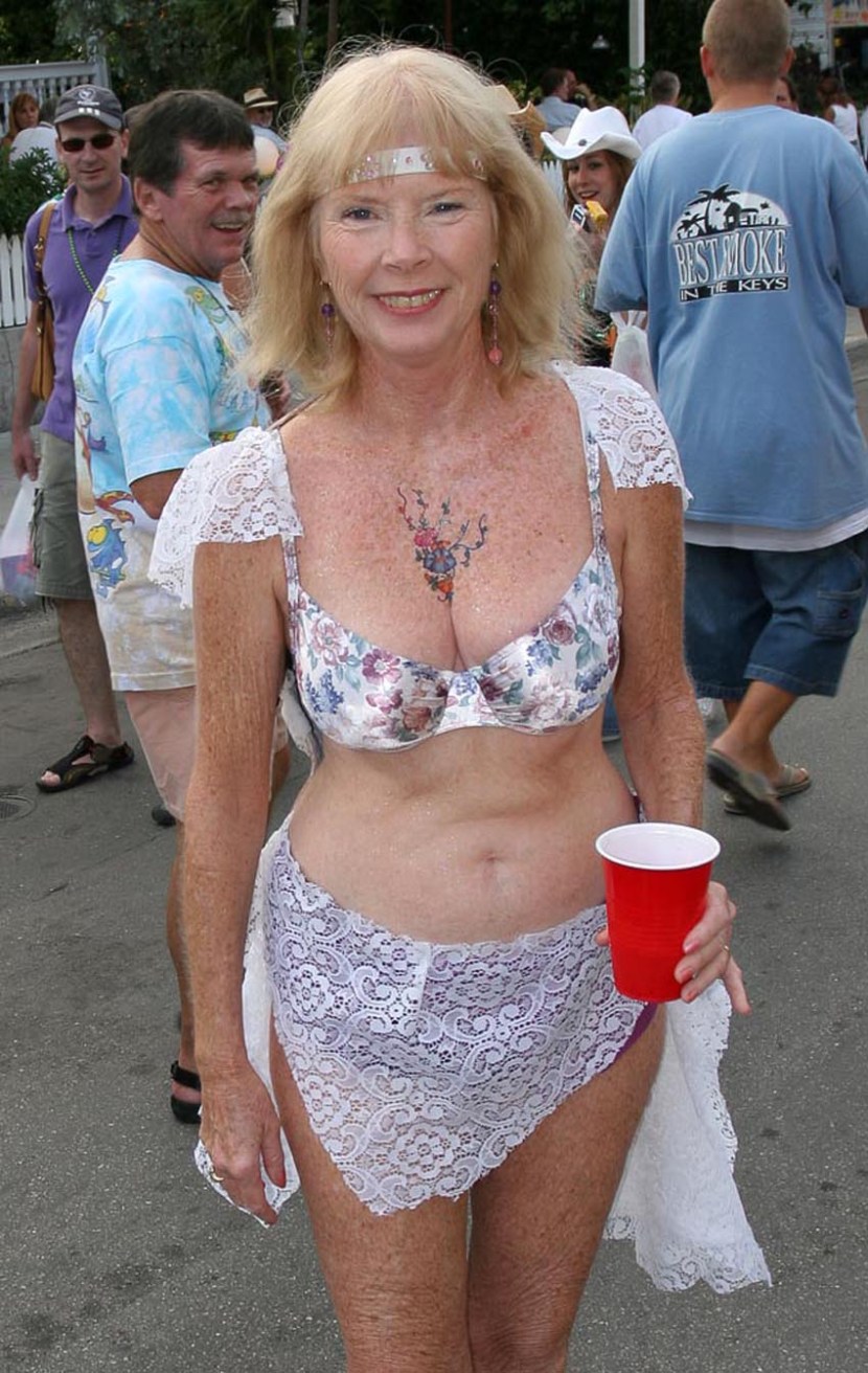 Grandmother in a transparent dress