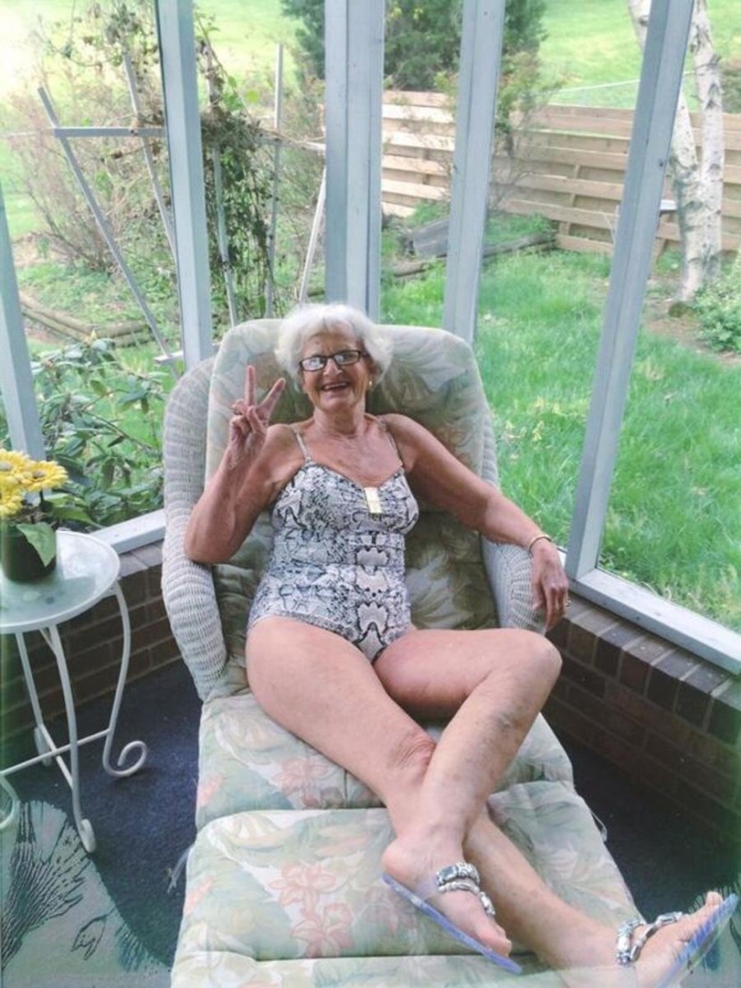 Elderly women in swimsuits in the country