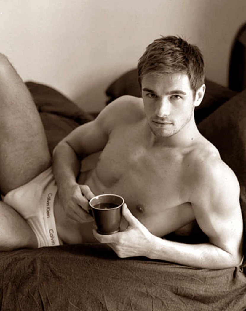 Naked man with coffee