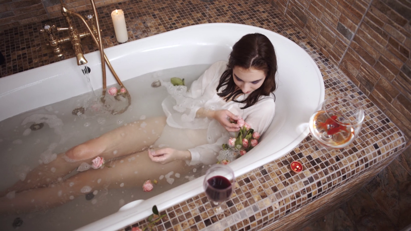 Beautiful ladies in the bathroom