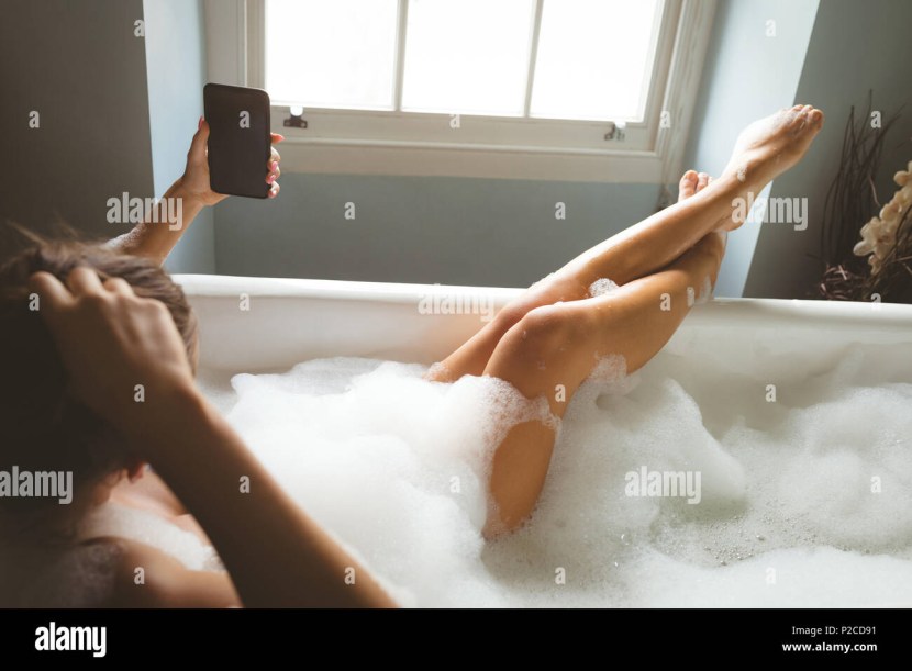 Photo shoot in the bathroom with foam