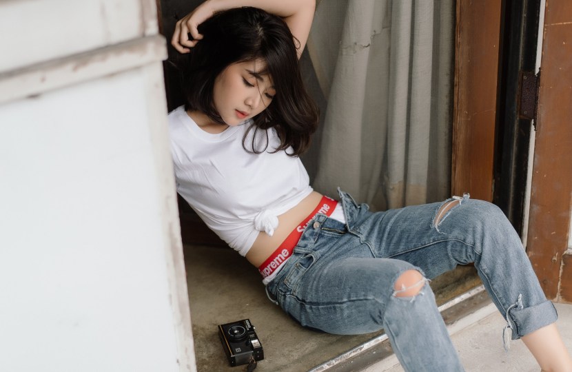 Beautiful girls in narrow jeans