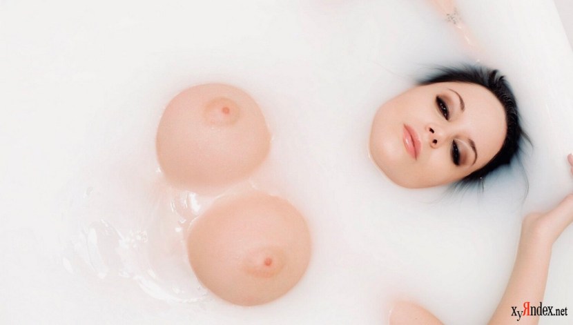 Naked bath milk boobs