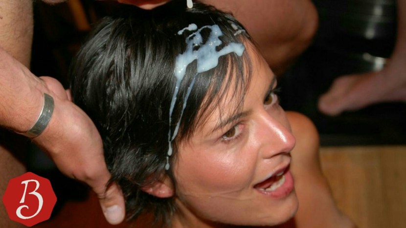 Cum on a woman on her hair