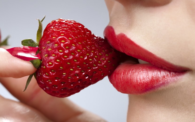 Pop art lips with strawberries