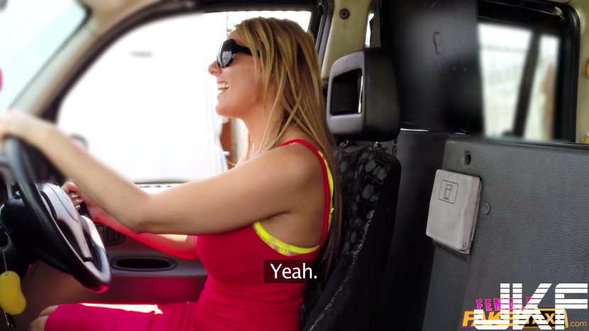 Brunette in stockings in Fake Taxi