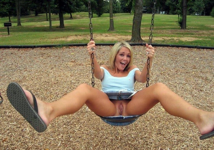 Girls on a swing without panties