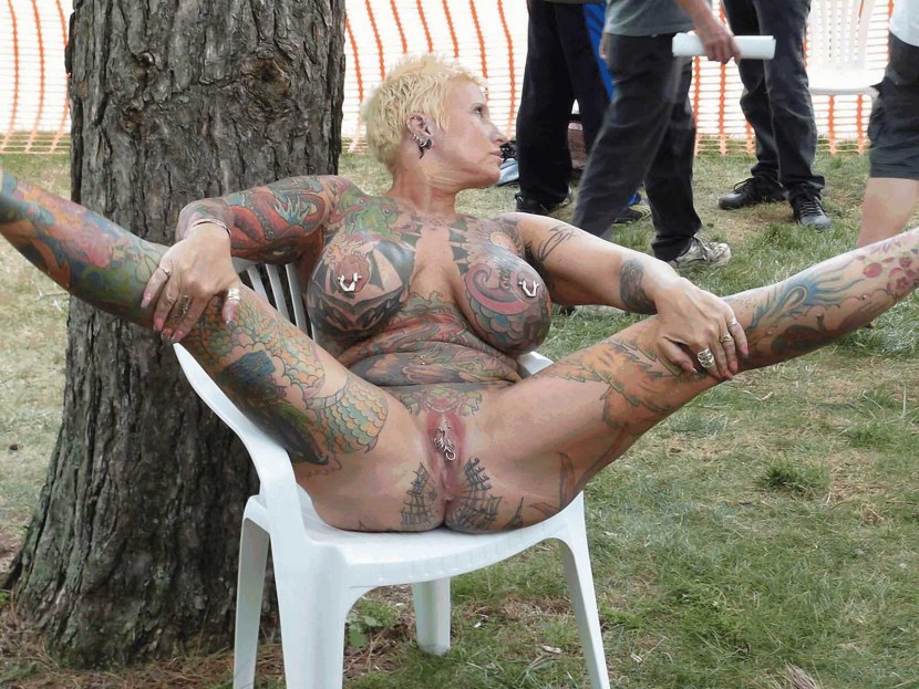 Older women with a tattoo on the vagina