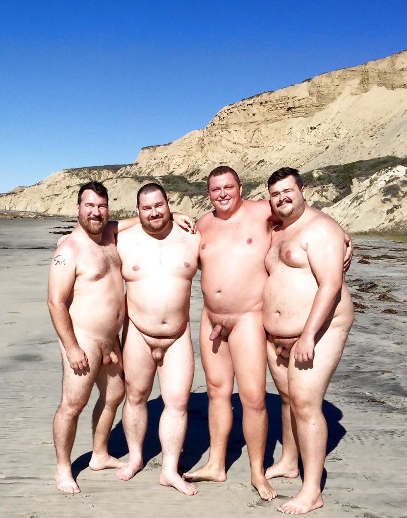 Naked fat men on the beach