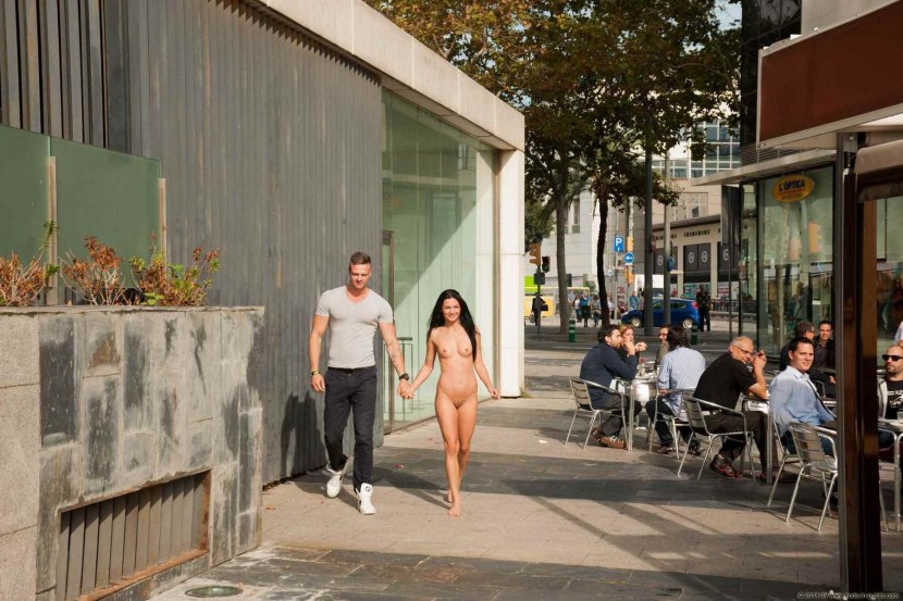 Girls on the streets of the city without panties