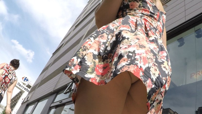 Under a skirt in transport stockings