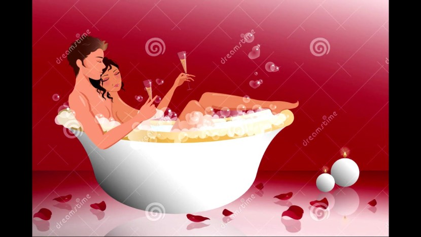 Girl and guy in the bathroom art