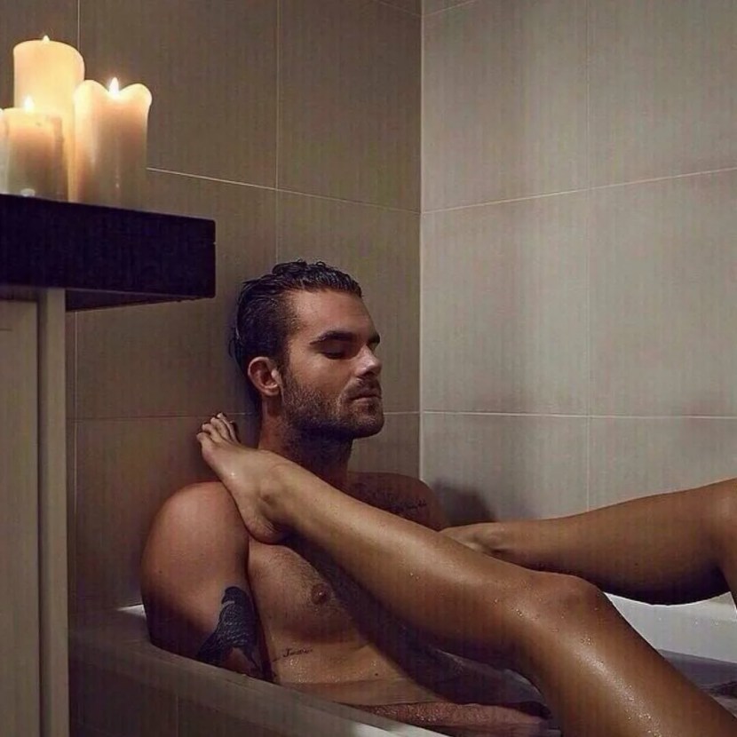 Girl and man in the bath