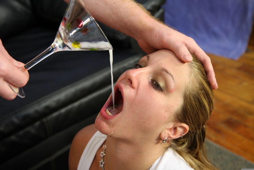 Girl drinks a glass of ending