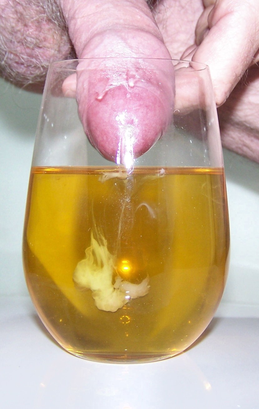 Cum in a glass of urine