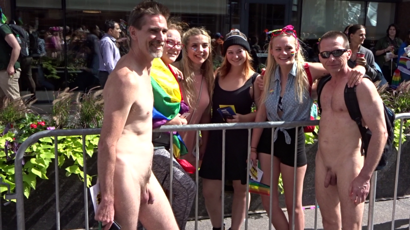 Parade of naked people on the street