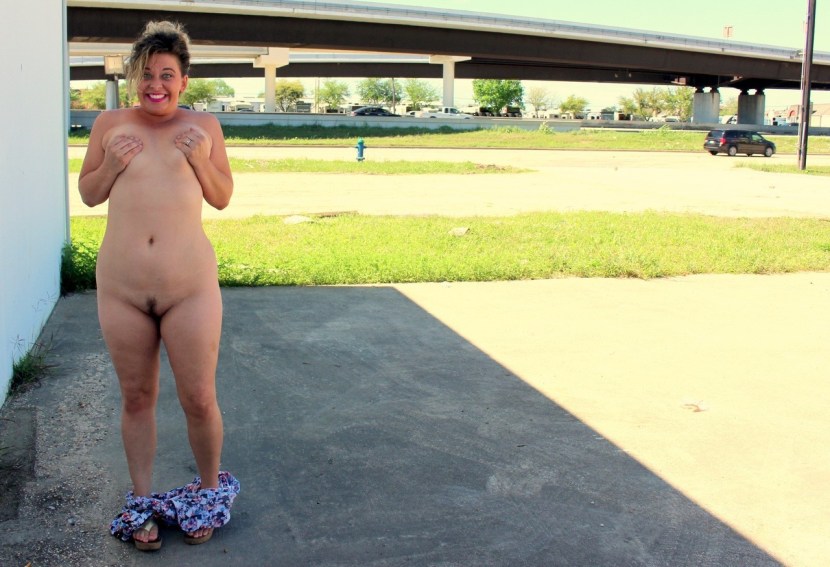 Chubby Amateur June Lrue Wanders Around Outdoors with butt