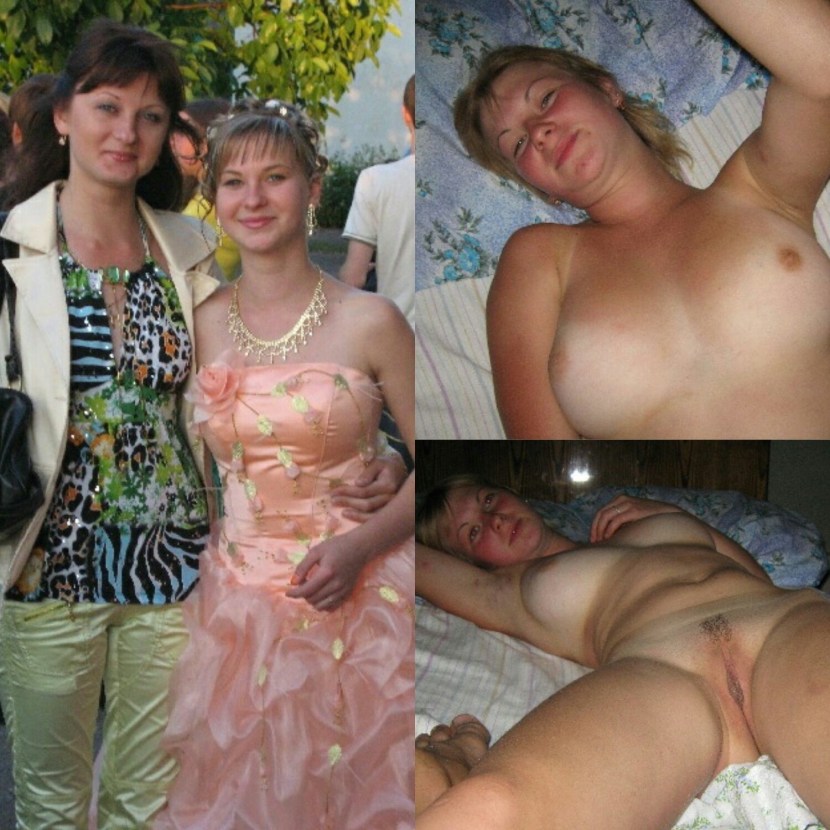 Dressed and striped mother and daughter