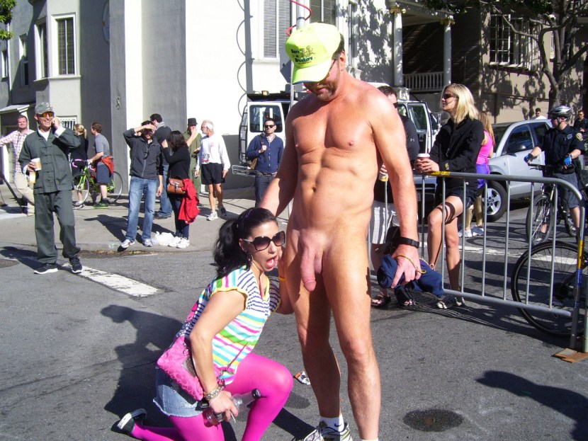 Naked people on the streets of the city