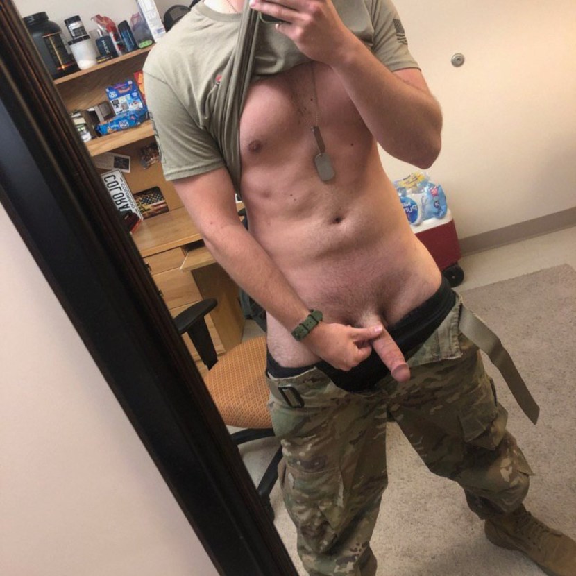 Military Guy Naked While Working