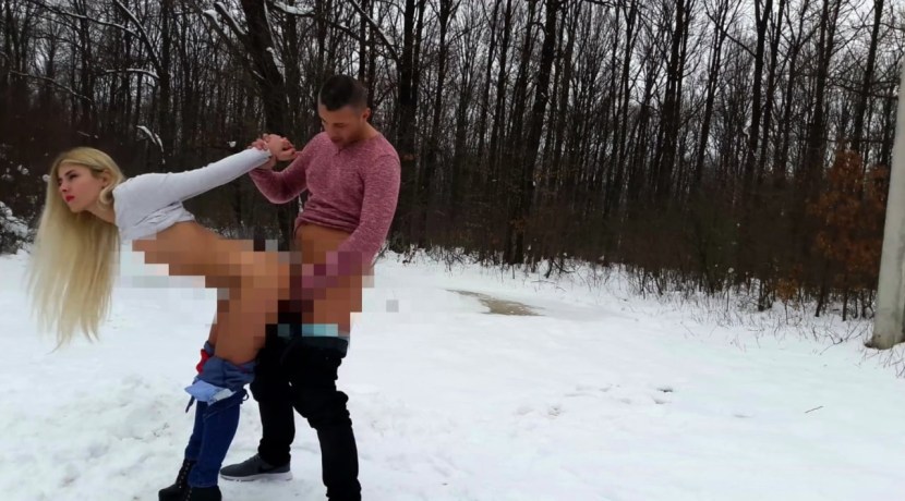 Fuck in a down jacket on the street