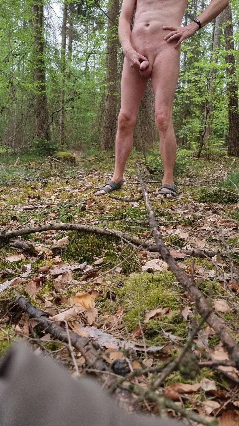 Cumshot in the forest is beautiful