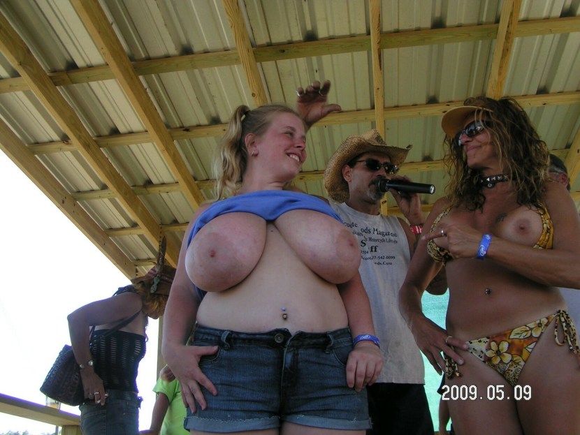 Touching tits at the festival