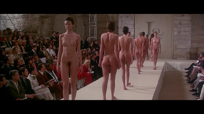 Defile of naked men and women