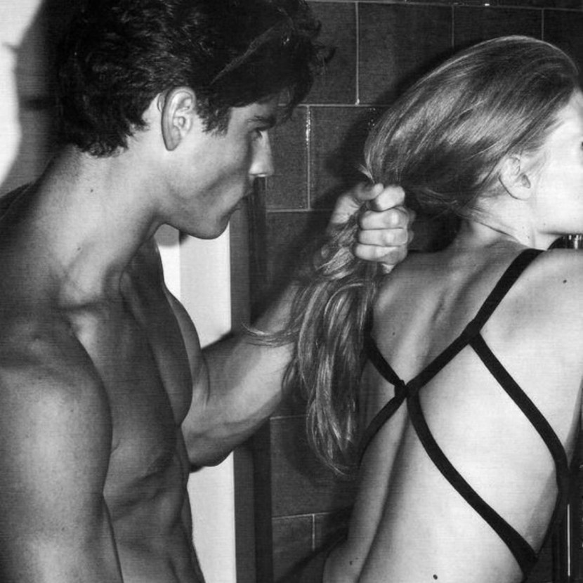 He holds by the hair