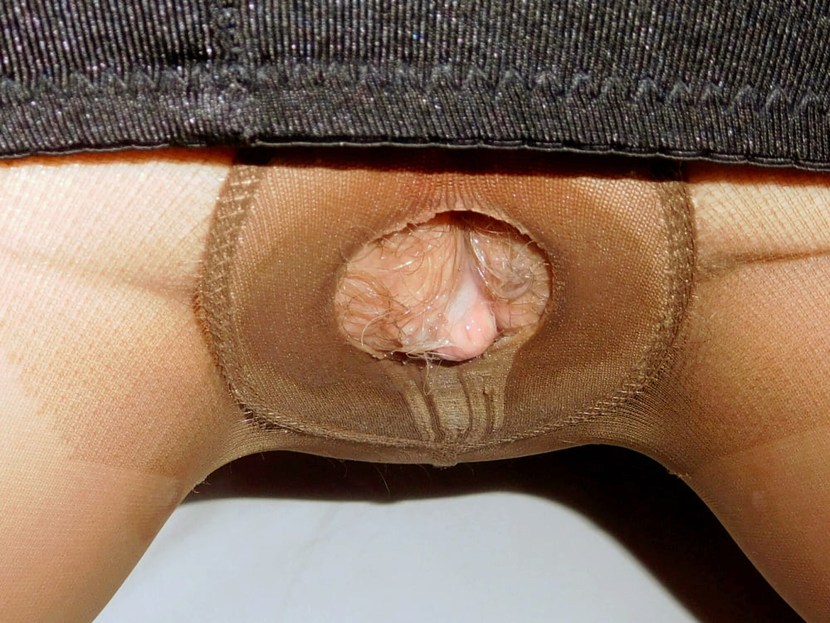 Split Gusset Wet Hairy Pussy Nylon Layers