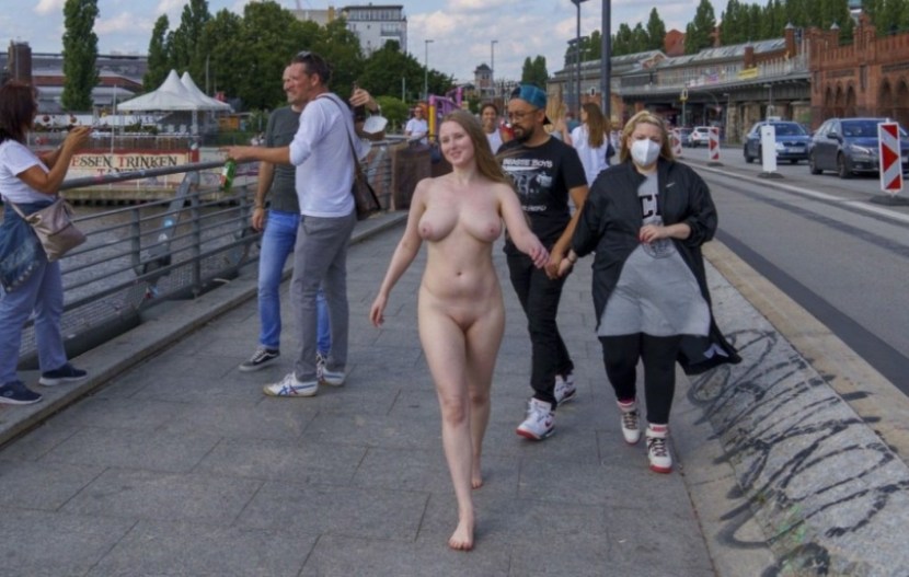 Naked walk along the embankment