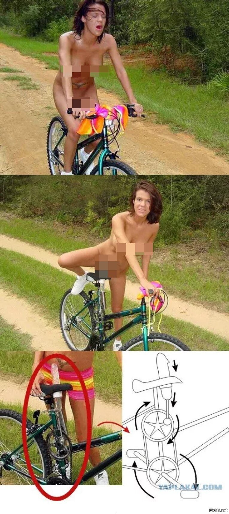 Girl on a bicycle with Falos