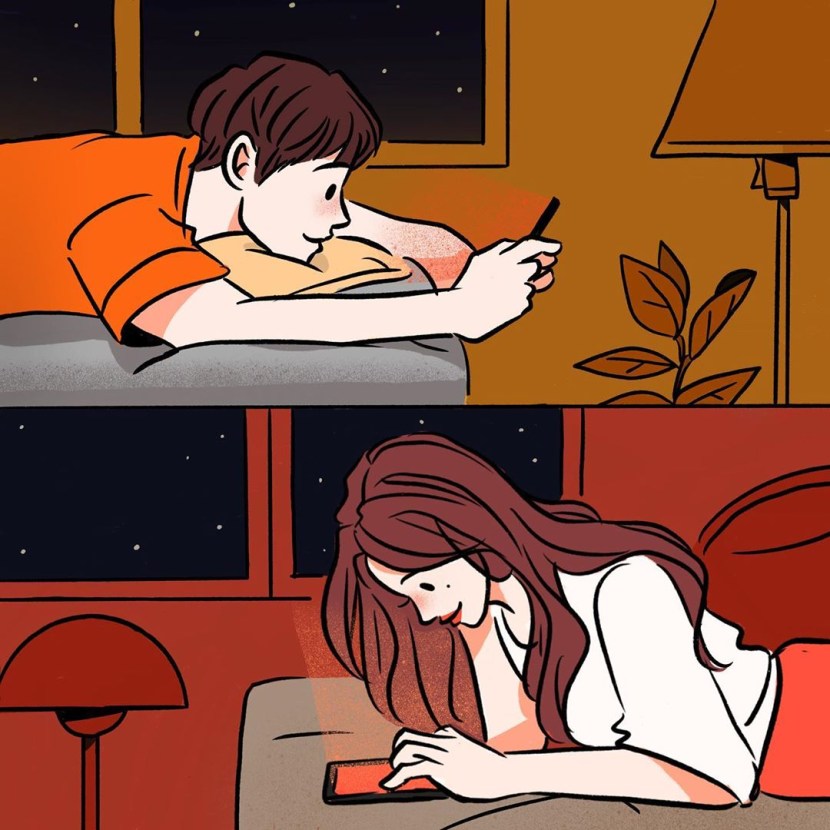 The guy and the girl are corresponding