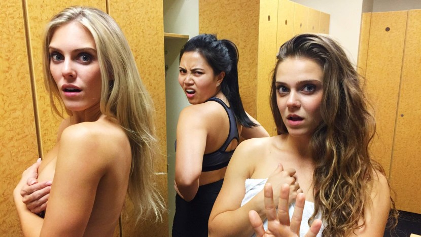 Naked blonde in the locker room