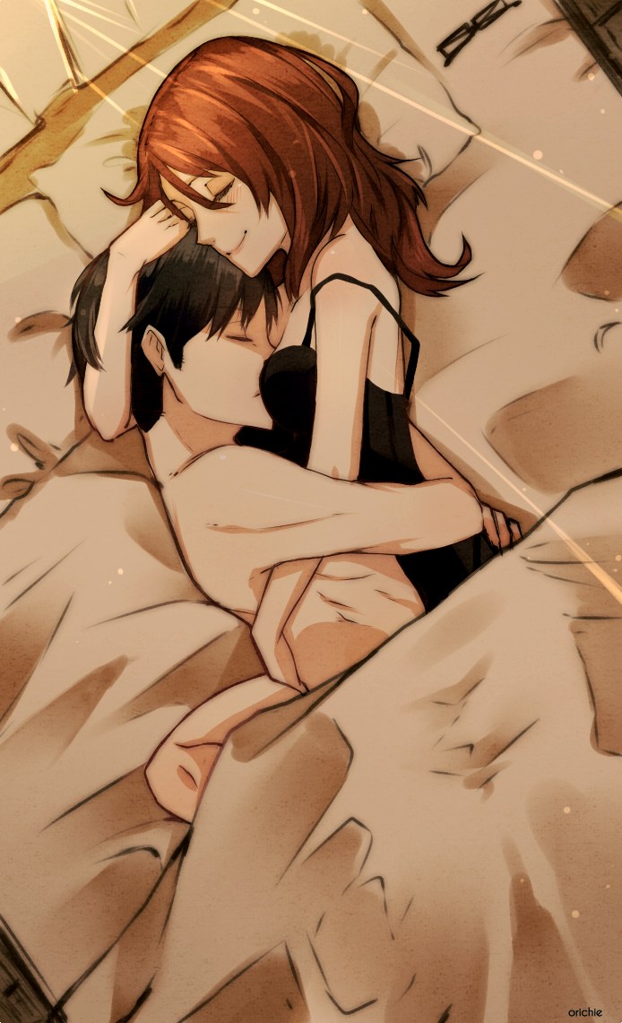 Anime of a couple in bed