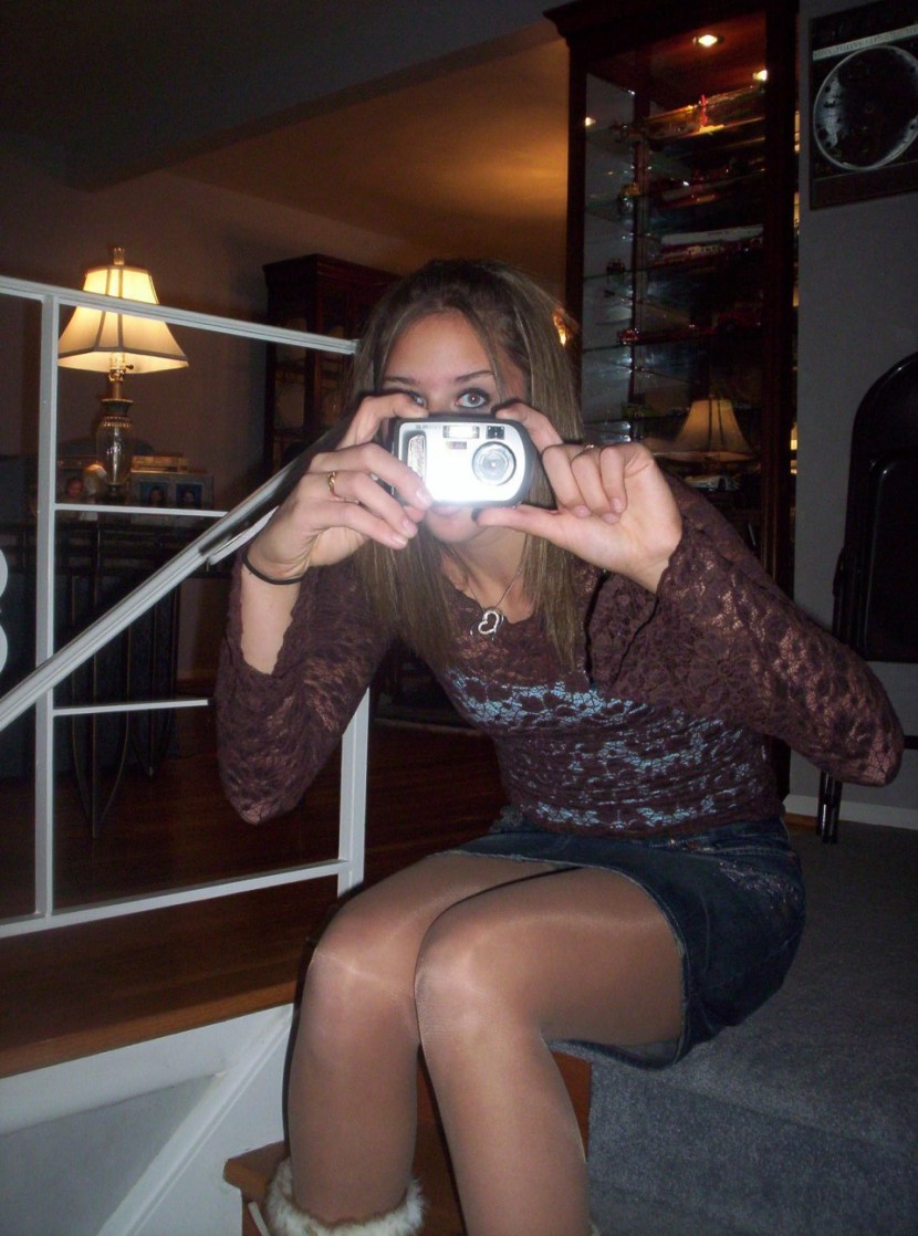 Panties Under Skirt in Pantyhose and Boots