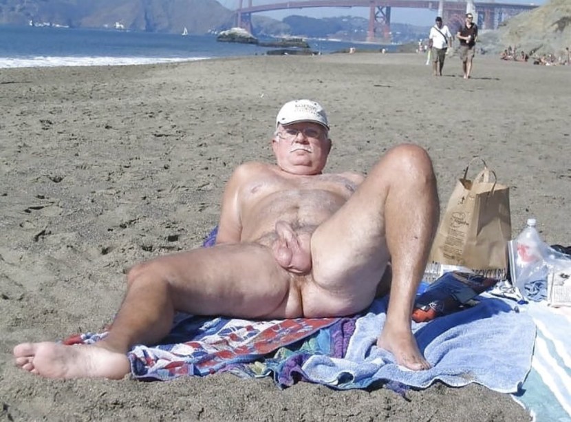Without panties with grandfather on the beach