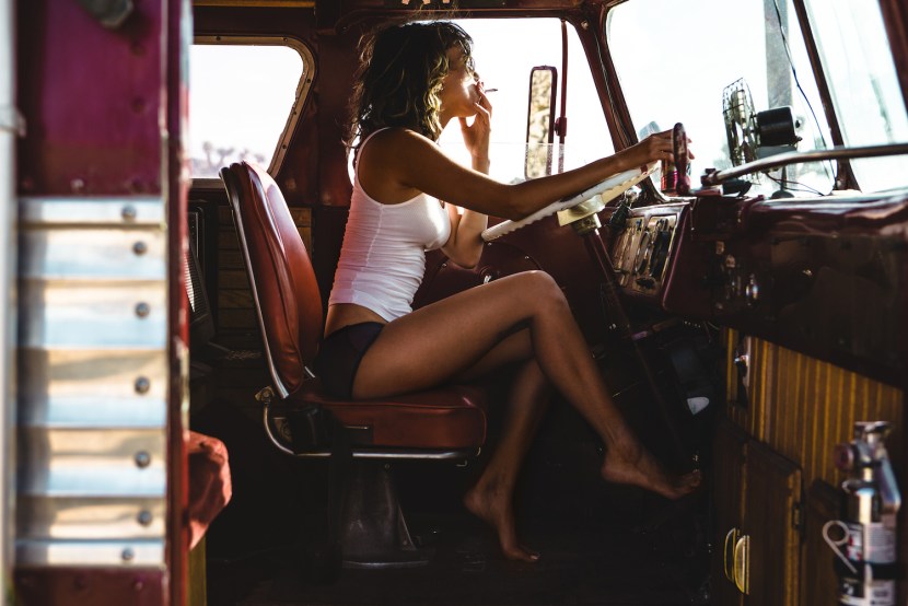 Girl driving a truck