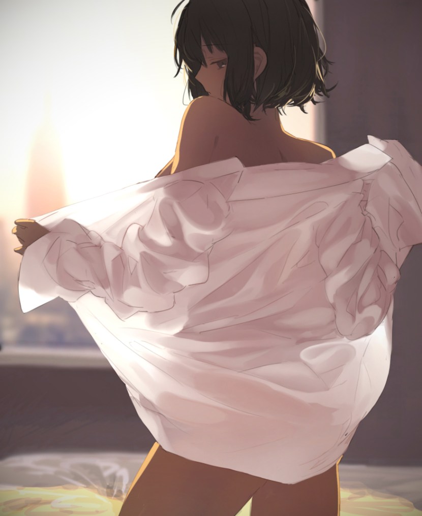 Girl in men's shirt art