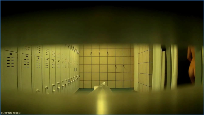 Woman in men's locker room