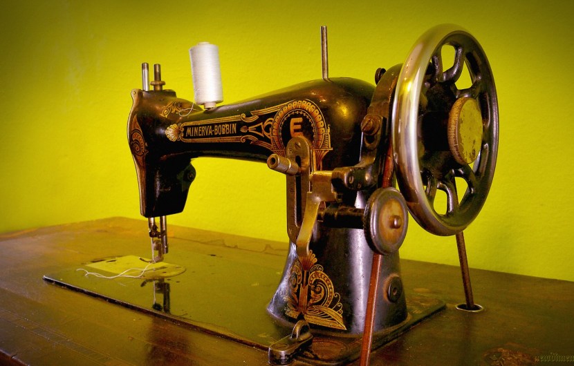 Sewing machine with fabric