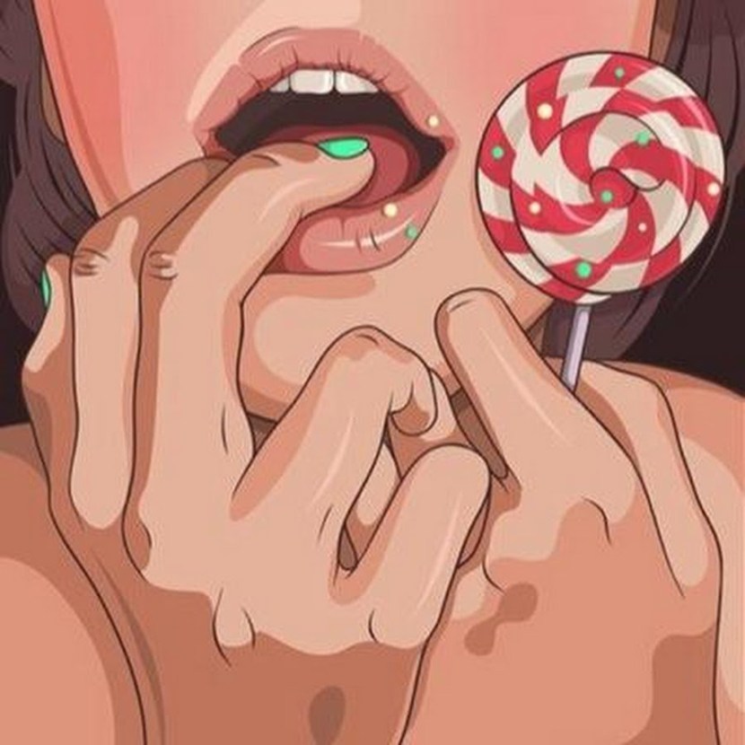 Pop art girl with candy