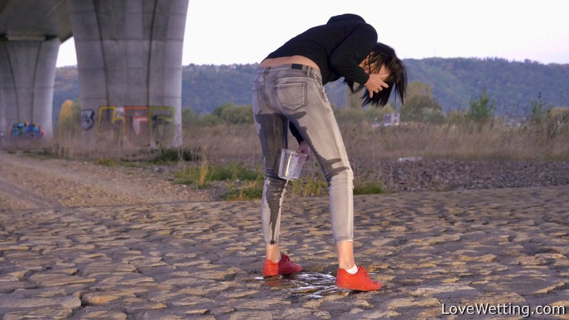 The girl wrote into her pants