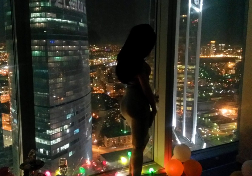 Girl at night in Moscow