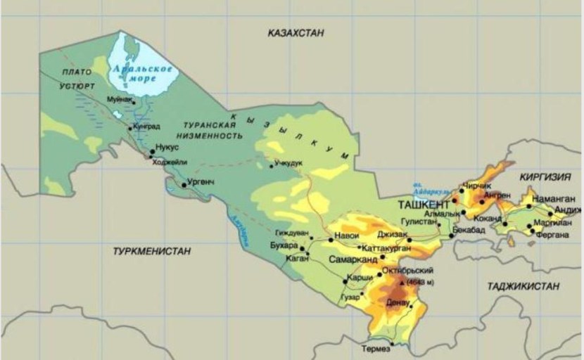 Map of the Republic of Uzbekistan