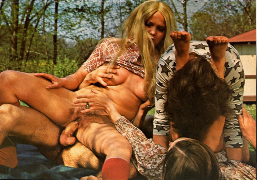 Retro gangbang in nature