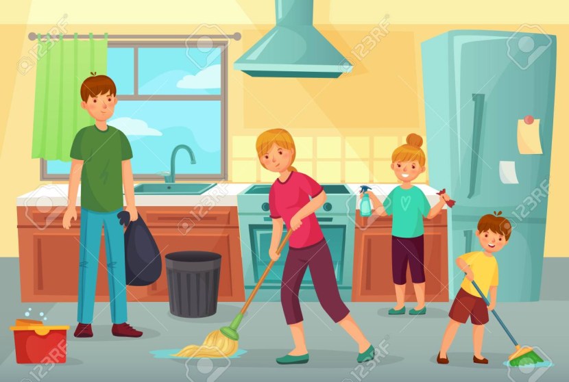 Illustration of house cleaning for children