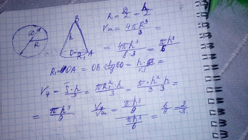 The diameter of the ball is equal to the height of the cone that generates
