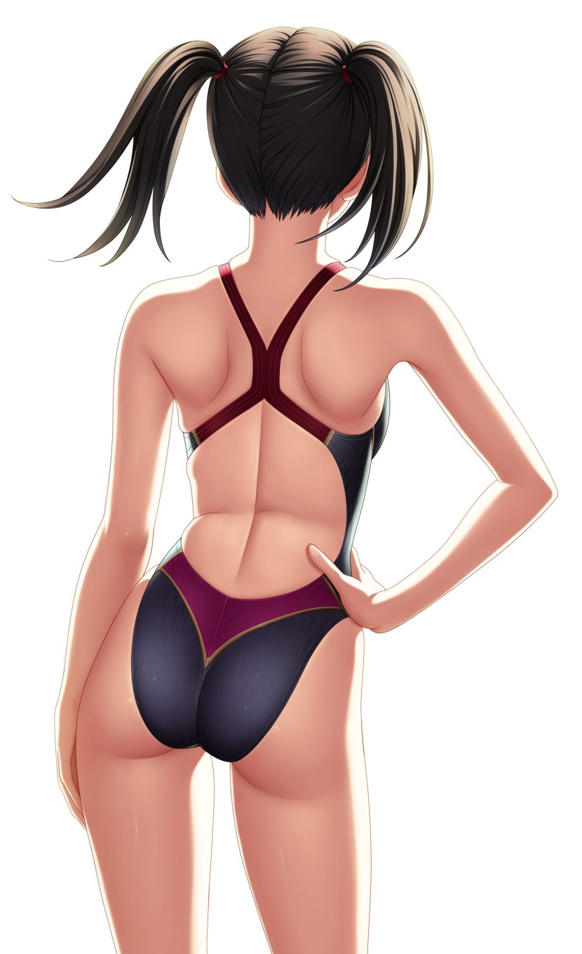 Anime girls in the swimsuits behind